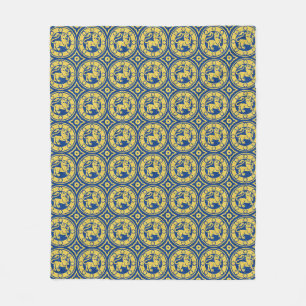 Blue and Yellow Medieval Lions Fleece Blanket