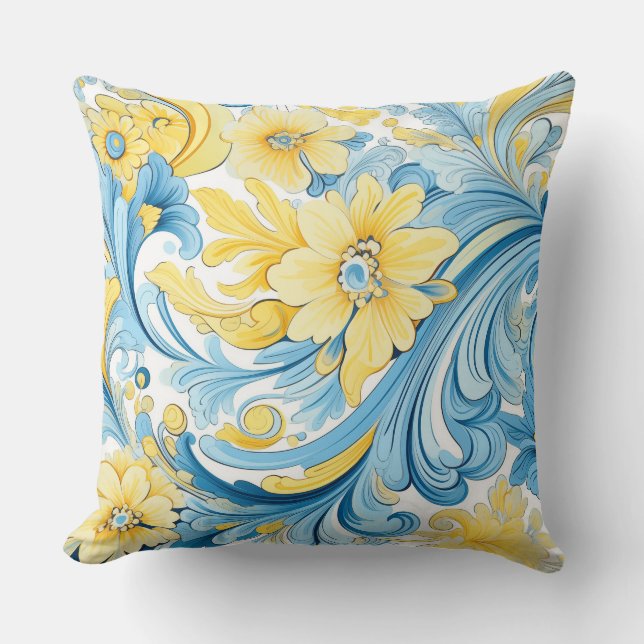 Blue and yellow. Mediterranean-inspired. Throw Pillow (Front)