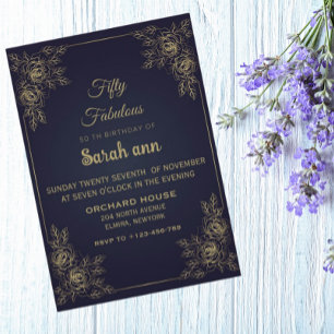 Blue And Yellow Minimal 50th B'day invitation