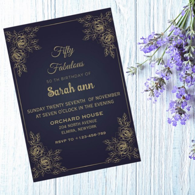 Blue And Yellow Minimal 50th B'day invitation  (Creator Uploaded)
