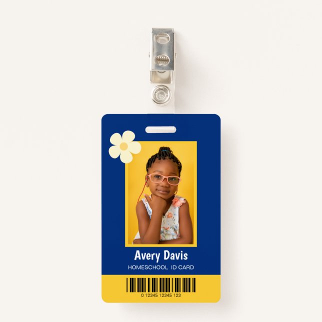 Blue and Yellow Minimalist homeschool ID card Badge (Front with Clip)
