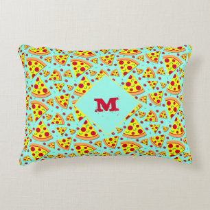 Blue and Yellow Monogram Pizza Slices Patterned Accent Pillow