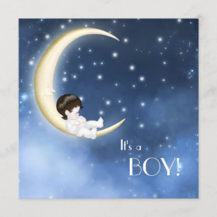 Blue and Yellow Moon Baby Boy Shower Invitation