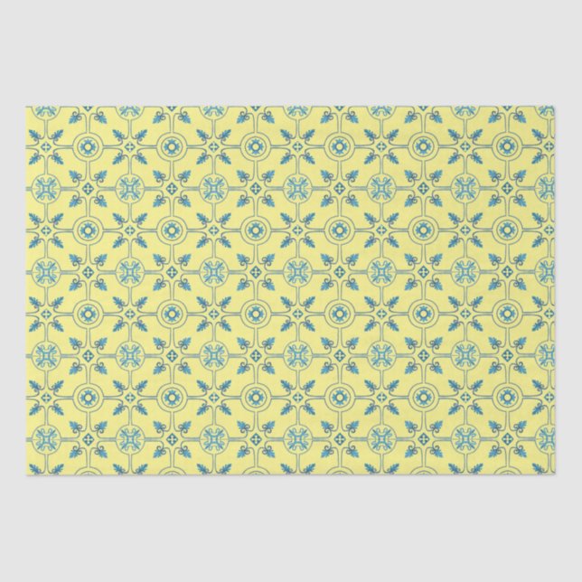 Blue and Yellow Moroccan Tile Pattern  Tissue Paper (Front)