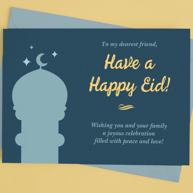 Blue and Yellow Mosque Eid al-Fitr Holiday Postcard (Creator Uploaded)