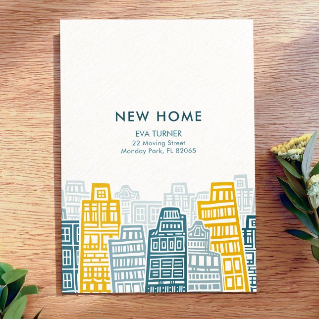 Blue and Yellow new home with cartoon city Invitation (Creator Uploaded)