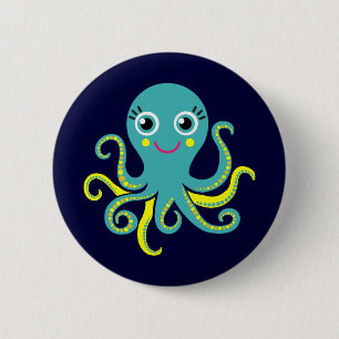 Blue and Yellow Octopus 2 Inch Round Button