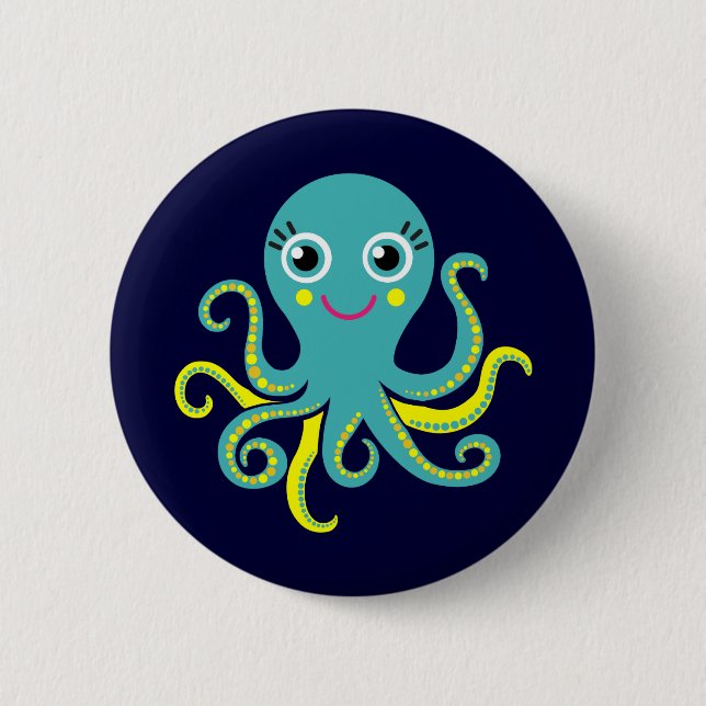 Blue and Yellow Octopus 2 Inch Round Button (Front)