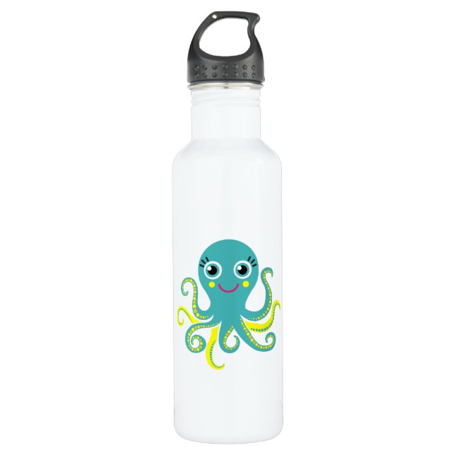 Blue and Yellow Octopus 710 Ml Water Bottle (Front)