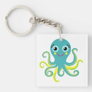 Blue and Yellow Octopus Keychain