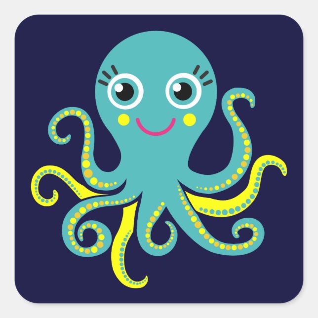 Blue and Yellow Octopus Square Sticker (Front)
