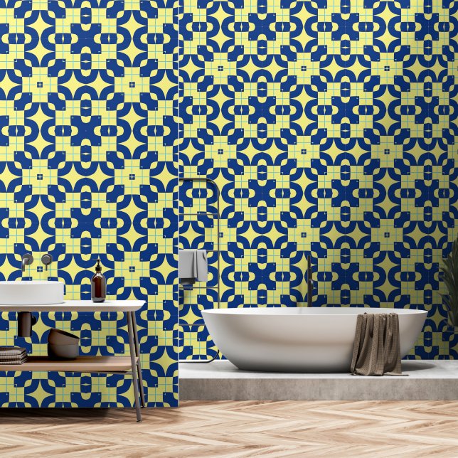 Blue and yellow oriental decor wallpaper (Bathroom)