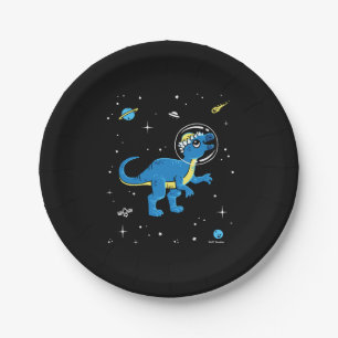 Blue And Yellow Pachycephalosaurus Dinos In Space Paper Plate