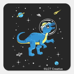 Blue And Yellow Pachycephalosaurus Dinos In Space Square Sticker