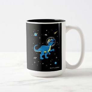 Blue And Yellow Pachycephalosaurus Dinos In Space Two-Tone Coffee Mug