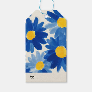 Blue and yellow painterly flowers gift tags