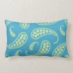 Blue and yellow paisley lumbar pillow