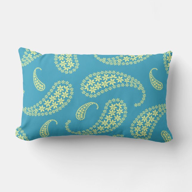Blue and yellow paisley lumbar pillow (Front)
