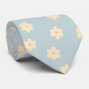 Blue and Yellow Pastel Daisy Flower Pattern Tie