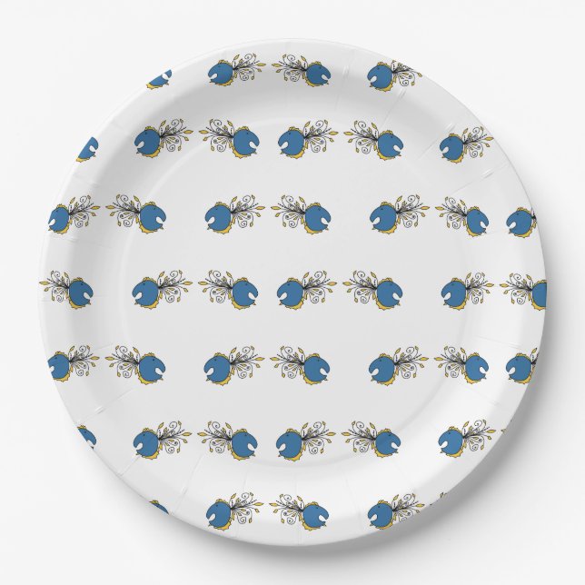 Blue and yellow peacock fish paper plate (Front)