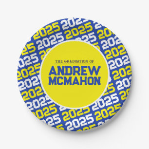 Blue and Yellow Personalized Graduation Paper Plate