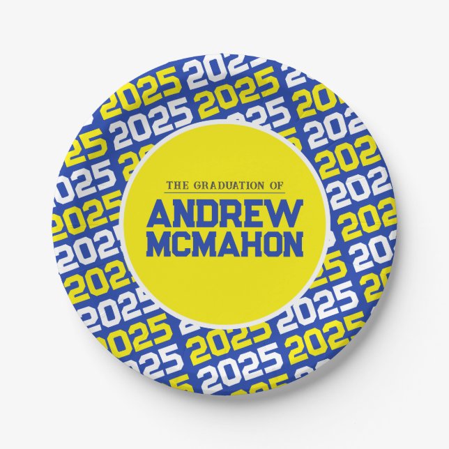 Blue and Yellow Personalized Graduation Paper Plate (Front)