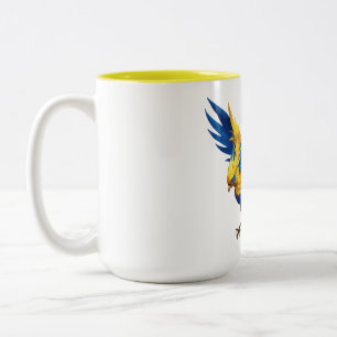Blue and Yellow Pheonix Two-Tone Coffee Mug