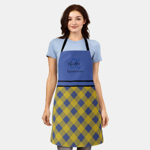 Blue and Yellow Plaid Monogram Apron