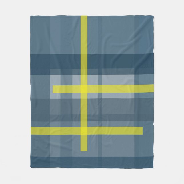Blue and yellow plaid pattern fleece blanket (Front)