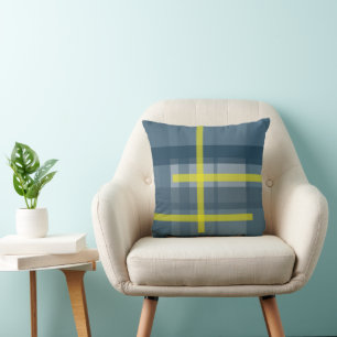 Blue and yellow plaid pattern throw pillow