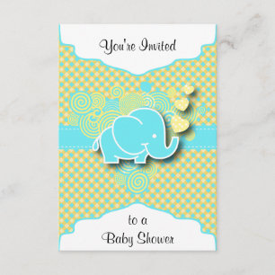 Blue and Yellow Plaid with Baby Elephant Invitation