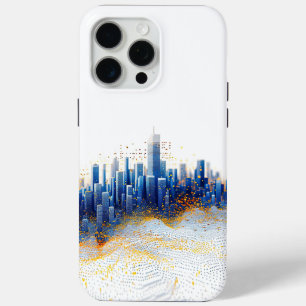Blue and yellow pointillism urban architecture iPhone 15 pro max case