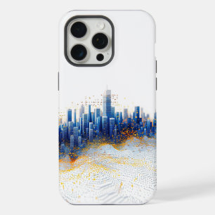 Blue and yellow pointillism urban architecture iPhone 15 pro max case