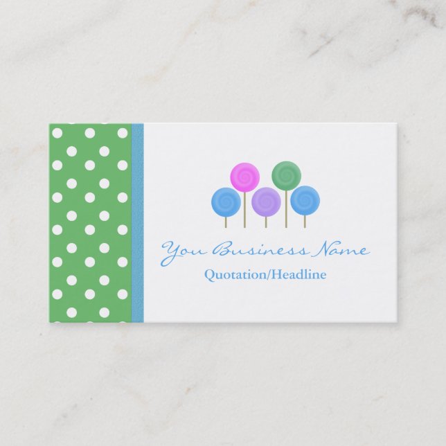 Blue and Yellow Polka Dot  Candy Business Card (Front)