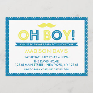 Blue and Yellow Polka Dot Oh Boy Baby Shower Invitation