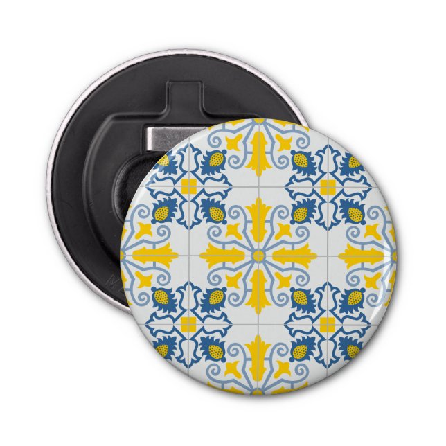 Blue and yellow pretty Portuguese tiles pattern Bottle Opener (Front)