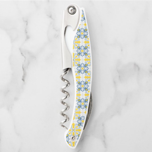 Blue and yellow pretty Portuguese tiles pattern Corkscrew (Front)