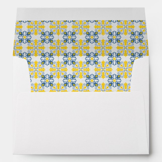 Blue and yellow pretty Portuguese tiles pattern Envelope (Back (Bottom))