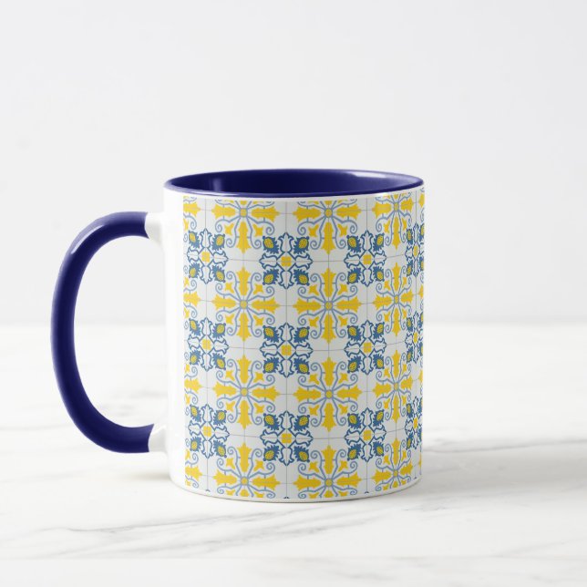 Blue and yellow pretty Portuguese tiles pattern Mug (Left)