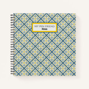 Blue and yellow pretty Portuguese tiles pattern Notebook
