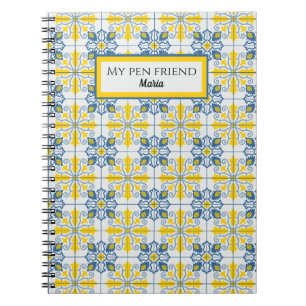 Blue and yellow pretty Portuguese tiles pattern Notebook