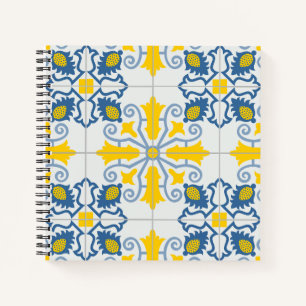 Blue and yellow pretty Portuguese tiles pattern Notebook
