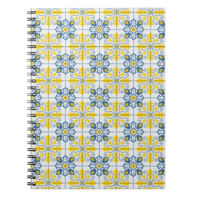 Blue and yellow pretty Portuguese tiles pattern Notebook (Front)
