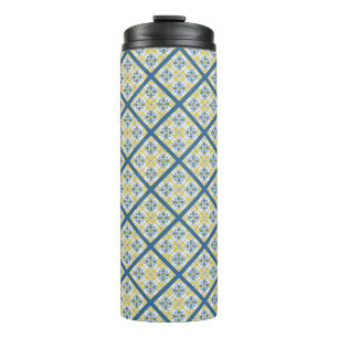 Blue and yellow pretty Portuguese tiles pattern Thermal Tumbler