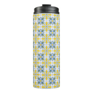 Blue and yellow pretty Portuguese tiles pattern Thermal Tumbler
