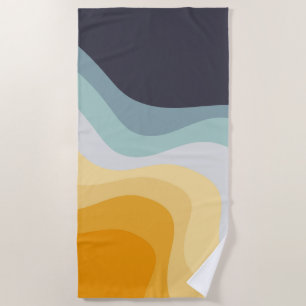 Blue and yellow retro style waves beach towel