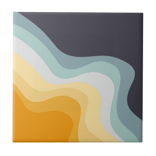 Blue and yellow retro style waves tile (Front)
