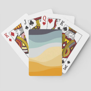 Blue and yellow retro style wavy ocean playing cards