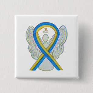 Blue and Yellow Ribbon Awareness Angel Custom Pin