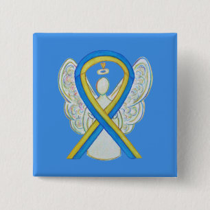 Blue and Yellow Ribbon Awareness Angel Custom Pin